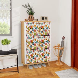 Mid-Century Modern Shoe Cabinet with Storage Shelves & Retro Design - Slim Entryway Organizer for Shoes or Accessories
