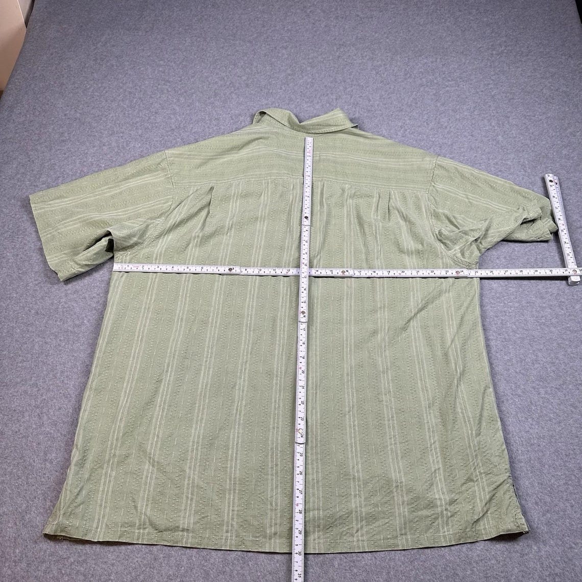 Vintage Joseph Feiss XL 100% Silk Camp Shirt Sage Green Textured Y2K, foto 3 di 5
