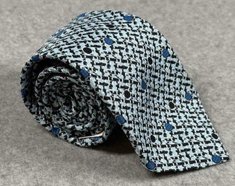 Corbata Torino Firenze azul con estampado geométrico de lunares, 100% poliéster, estilo clásico de los años 80, 54 x 3,4 pulgadas.
