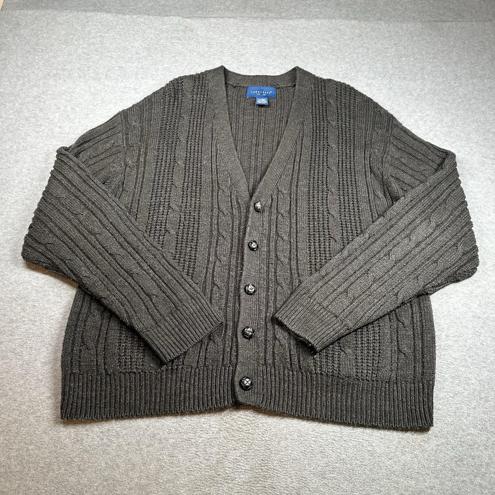 Vintage Towncraft Mens XL Acrylic Cable Knit Button Cardigan 