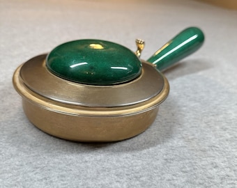 Aldo Tura Silent Butler Latón Verde Malaquita Acabado Piel de Cabra MCM 1950s NOTA