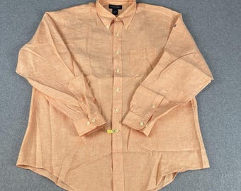 Vintage Brooks Brothers Irish Linen Hemd XL Pfirsich Button Down USA Prep Monogramm