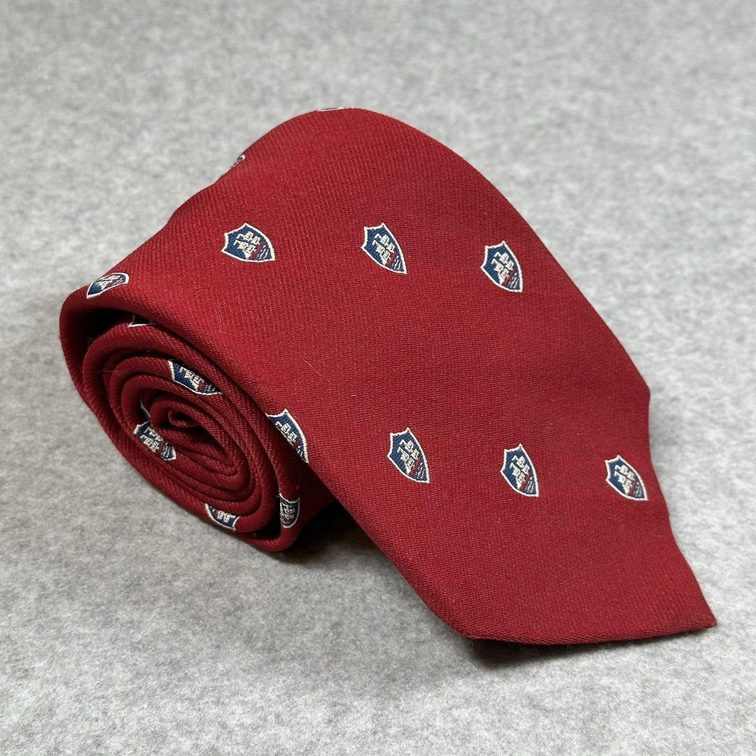 Vintage Pride of England Red Heraldic Crest Shield Tie Preppy Polyester ...