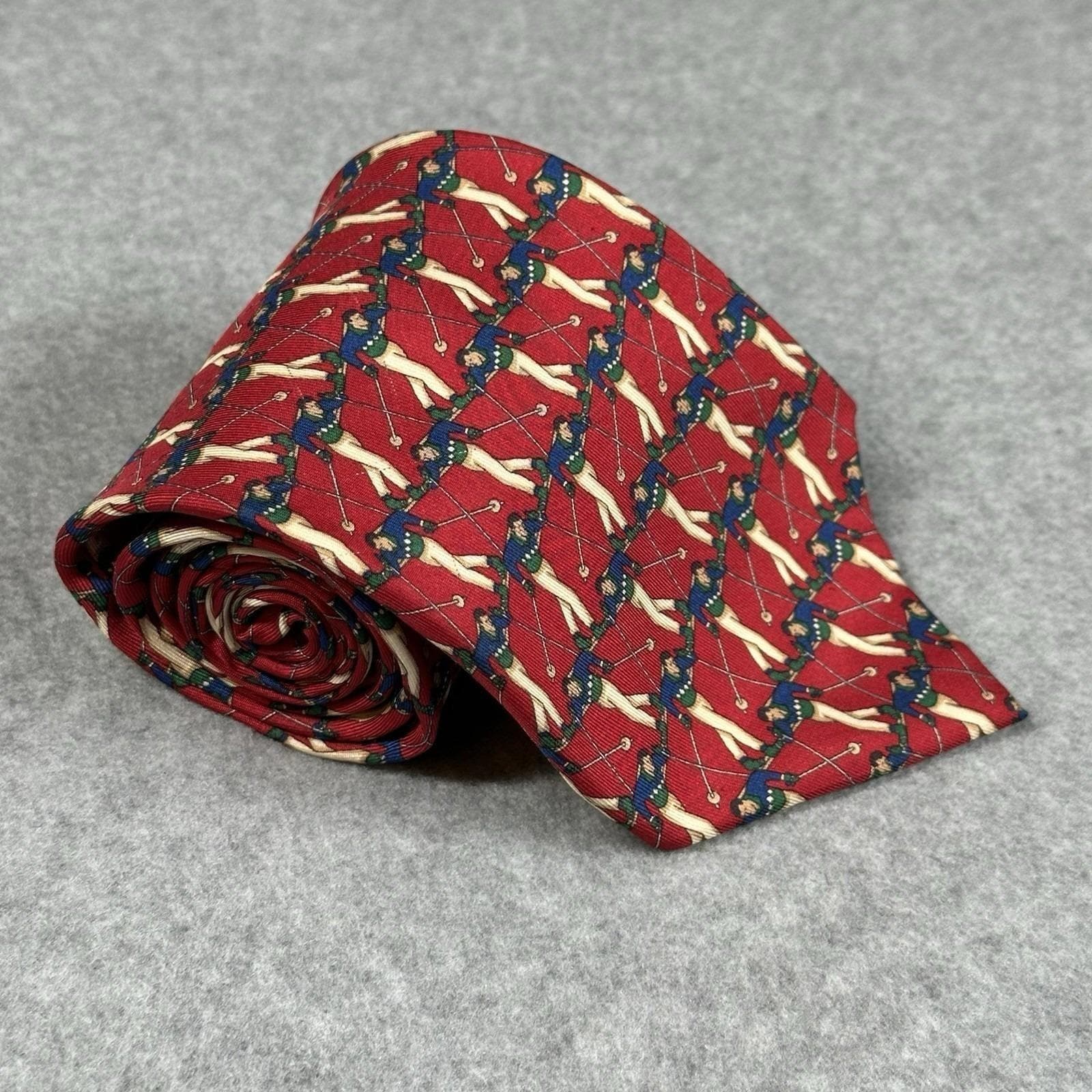 Vintage Tommy Hilfiger Ski Tie Red Silk Skier Novelty 90s USA 58x4in