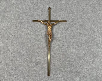 Crucifijo de latón vintage, cruz de pared, Jesús, decoración religiosa católica, 25 cm (10 pulgadas)