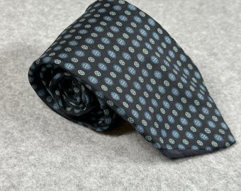 Egon von Furstenberg Silk Tie Black Blue Medallion Vintage 80s