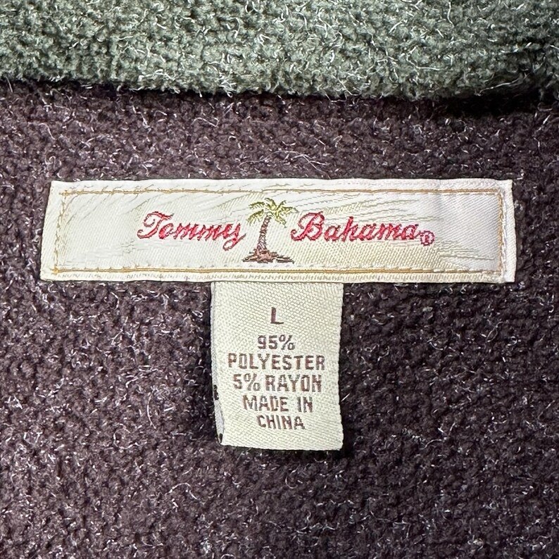 Camisa Tommy Bahama verde de manga larga con botones para hombre, talla L, vintage, de forro polar acogedor imagen 2