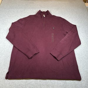 Vintage Polo Ralph Lauren Mens XL Pullover 1/4 Zip 100% Cotton Pony Burgundy NOS