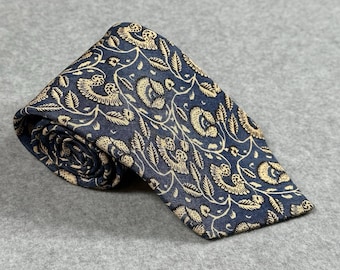 Vintage Polo Ralph Lauren Navy Gold Floral Vine Silk Tie Classic 90s 56x4in