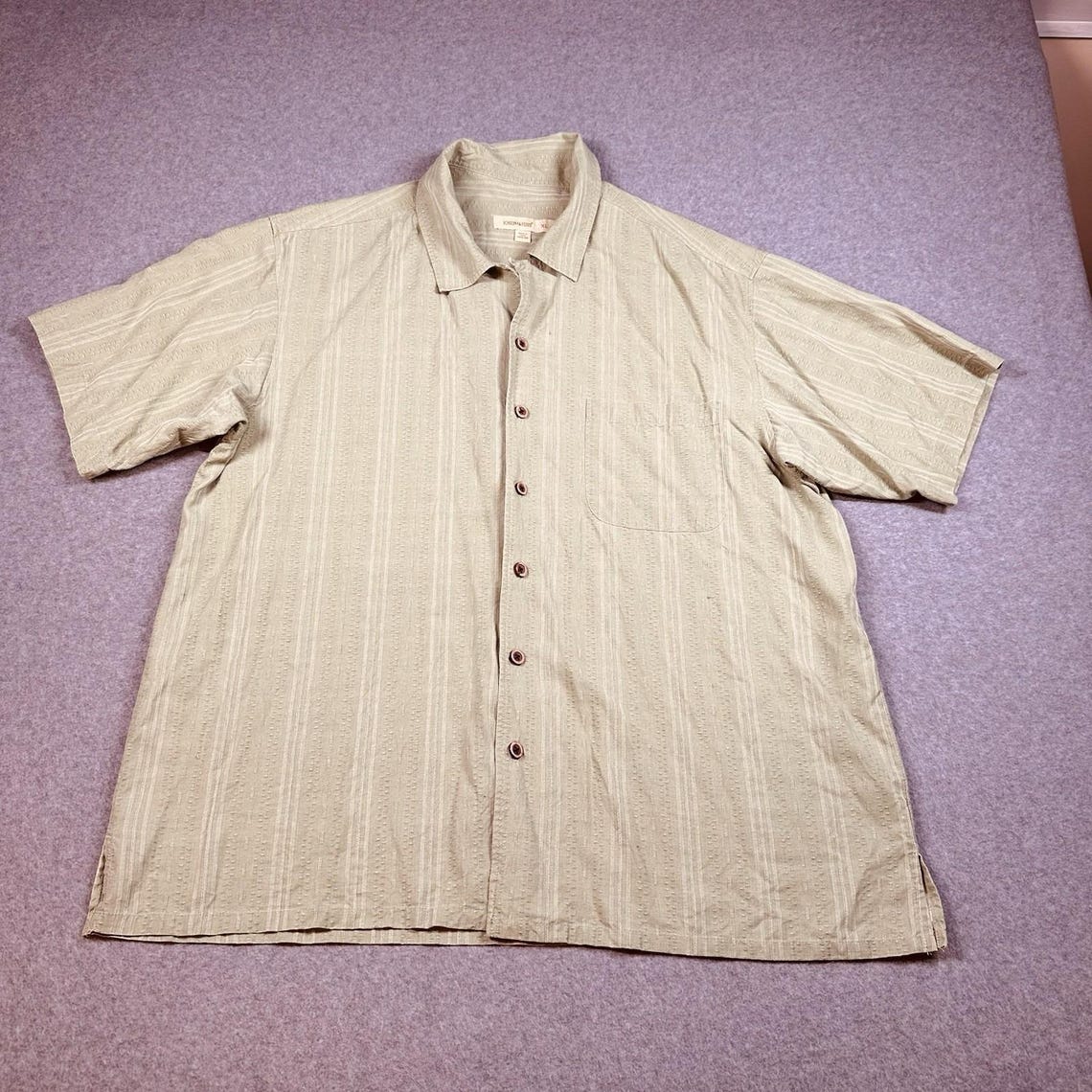 Vintage Joseph Feiss XL 100% Silk Camp Shirt Sage Green Textured Y2K, foto 1 di 5