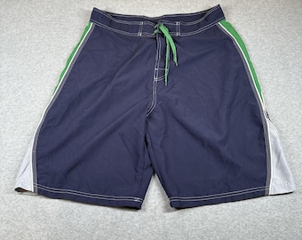 Vintage Iguana Board Shorts Mens 38 Navy Green Gray Color Block Lined