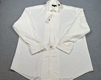 Perry Ellis Portfolio Tuxedo Shirt 17 34 White Pleated Formal Cotton Vintage NWT