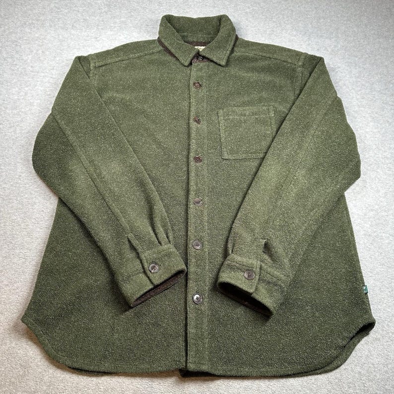 Camisa Tommy Bahama verde de manga larga con botones para hombre, talla L, vintage, de forro polar acogedor imagen 1