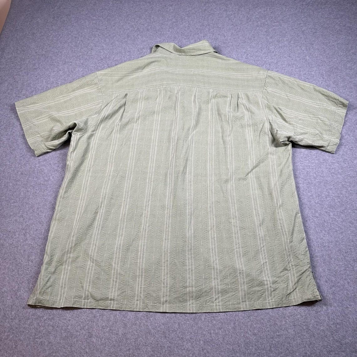 Vintage Joseph Feiss XL 100% Silk Camp Shirt Sage Green Textured Y2K, foto 4 di 5