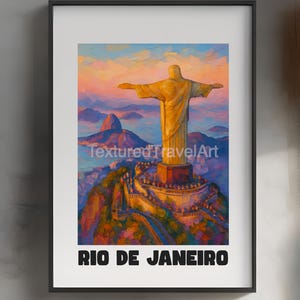 Christ the Redeemer Digital, Christ the Redeemer Rio de Janeiro Painting Wall Art, Brazilian Landmark Poster Print, Sunset Mountain View