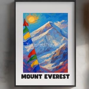 Mount Everest Print: Textured Nepal Travel Poster (Digital Download 3750x3000 inches)