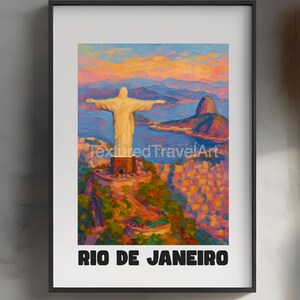 Christ the Redeemer Digital, Christ the Redeemer Rio de Janeiro Painting Wall Art, Brazilian Landmark Poster Print, Sunset Mountain View