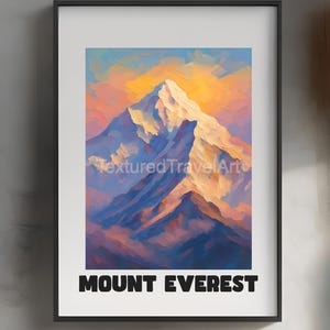 Mount Everest Print: Textured Nepal Travel Poster (Digital Download 3750x3000 inches)