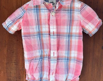 Mono vintage Oshkosh B'gosh, cuadros rosas: bebé 12 meses