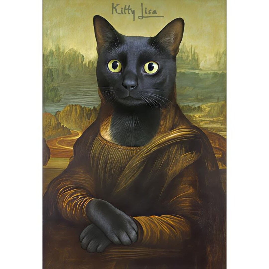Black Cat Mona Wah ジャンク Cat Art Print Mona Lisa Style - Etsy