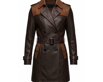 Handmade Two-Tone Leather Trench Coat: Custom Unisex Duster