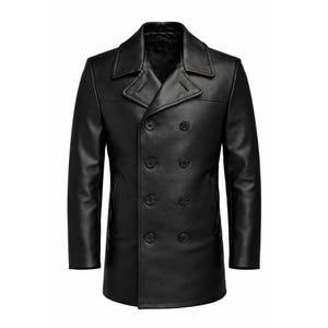 Handmade Sheepskin Leather Peacoat: Double Breasted Men's Jacket