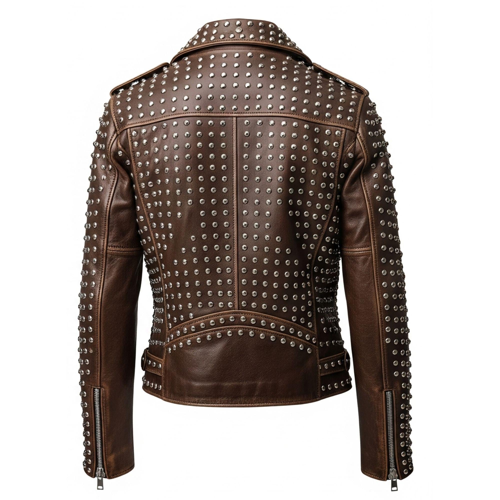 ジャケット・アウター OZONE ROCKS leather riders studs Men's Brown Studded Leather Biker Jacket: Punk Rock Moto