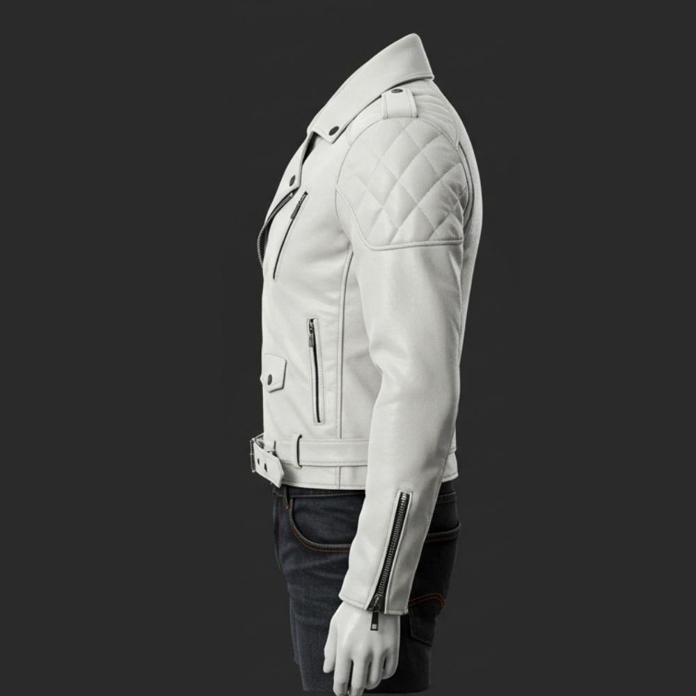 ジャケット・アウター 00s archive white leather jacket White Sheepskin Leather Biker Jacket: Asymmetrical Zip, Racing