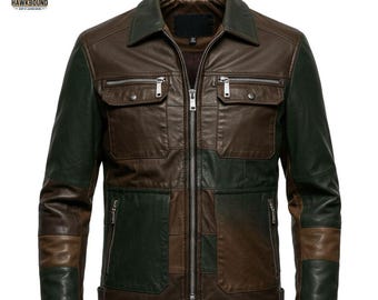 Handmade Patchwork Leather Bomber Jacket: Vintage Style