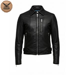 Blouson en cuir de mouton noir pour homme - Veste d'extérieur douce de style moto de qualité supérieure - Coupe personnalisée faite main - Cadeau pour lui