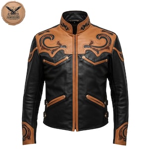 Blouson en cuir de mouton véritable pour homme - Manteau de motard Western noir et beige - Vêtements d'extérieur en cuir souple faits main pour homme