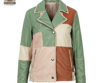 Patchwork Sheepskin Leather Biker Jacket: Unisex Moto Style