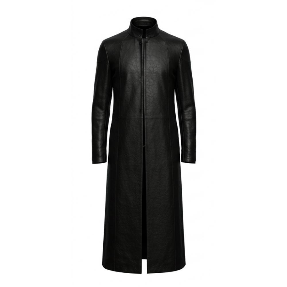 ロストコントロール　 BUFF LEATHER COAT　サイズ２　黒 Men's Black Leather Long Trench Coat | the Neo Style Matrix