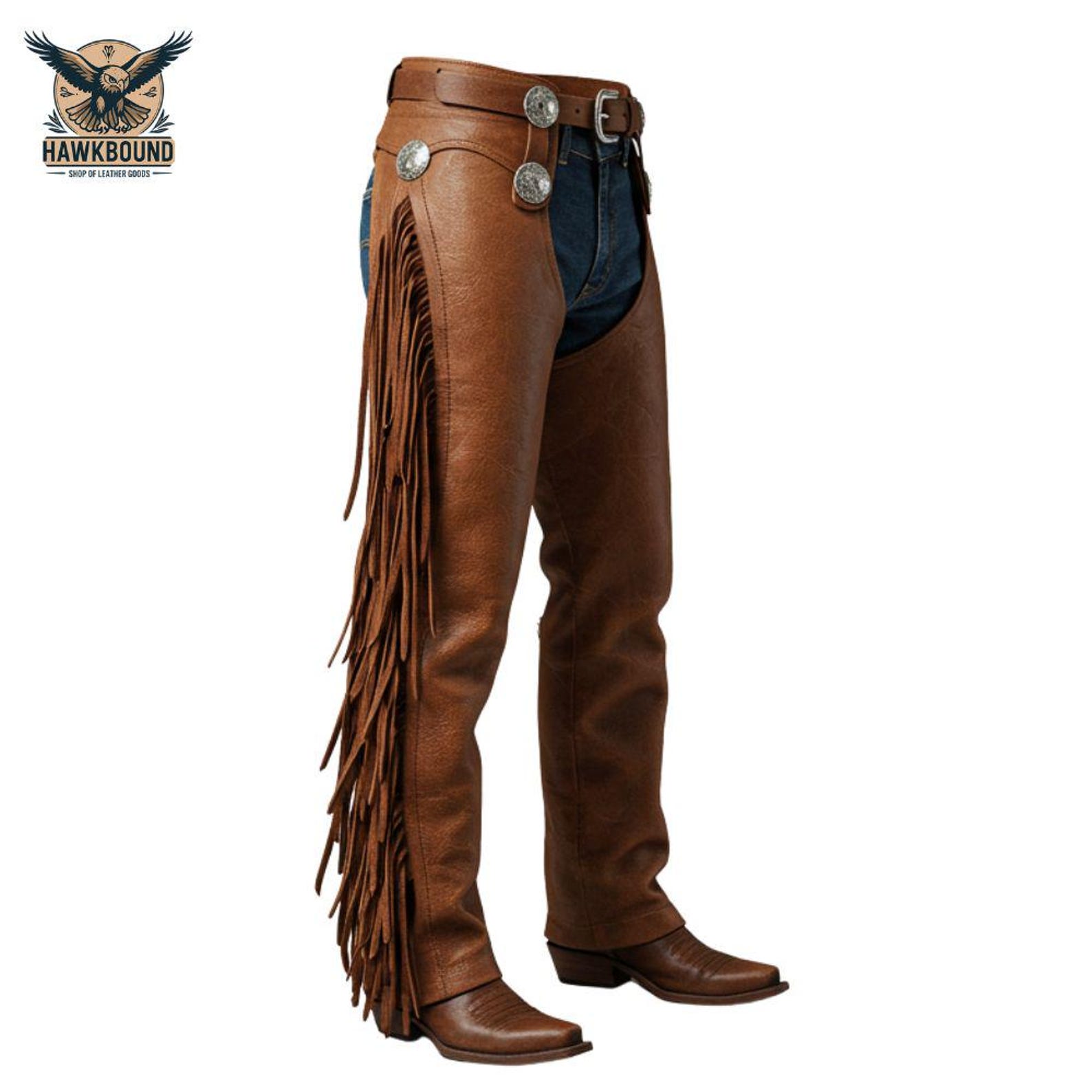 Cowhide Rodeo Chaps Genuine Cowhide Leather Western Chaps: Fringe & Concho Cowboy Gear - Etsy