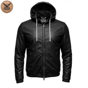 Handmade Black Sheepskin Leather Jacket: Detachable Hood, Slim Fit
