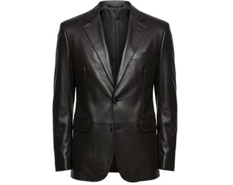 Handmade Black Sheepskin Leather Blazer: Unisex Slim Fit Coat