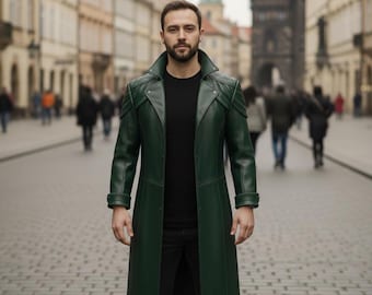 Gabardina de cuero verde estilo Dante de DMC para hombre / Chaqueta larga estilo steampunk gótico
