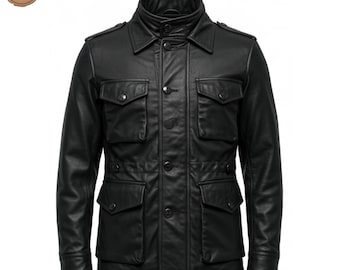 Men's Cowhide Leather Field Jacket: Handmade Military Style Coat