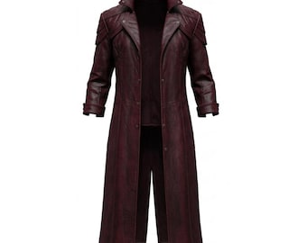 Gabardina larga de piel auténtica para hombre - DMC Dante burdeos, edición limitada