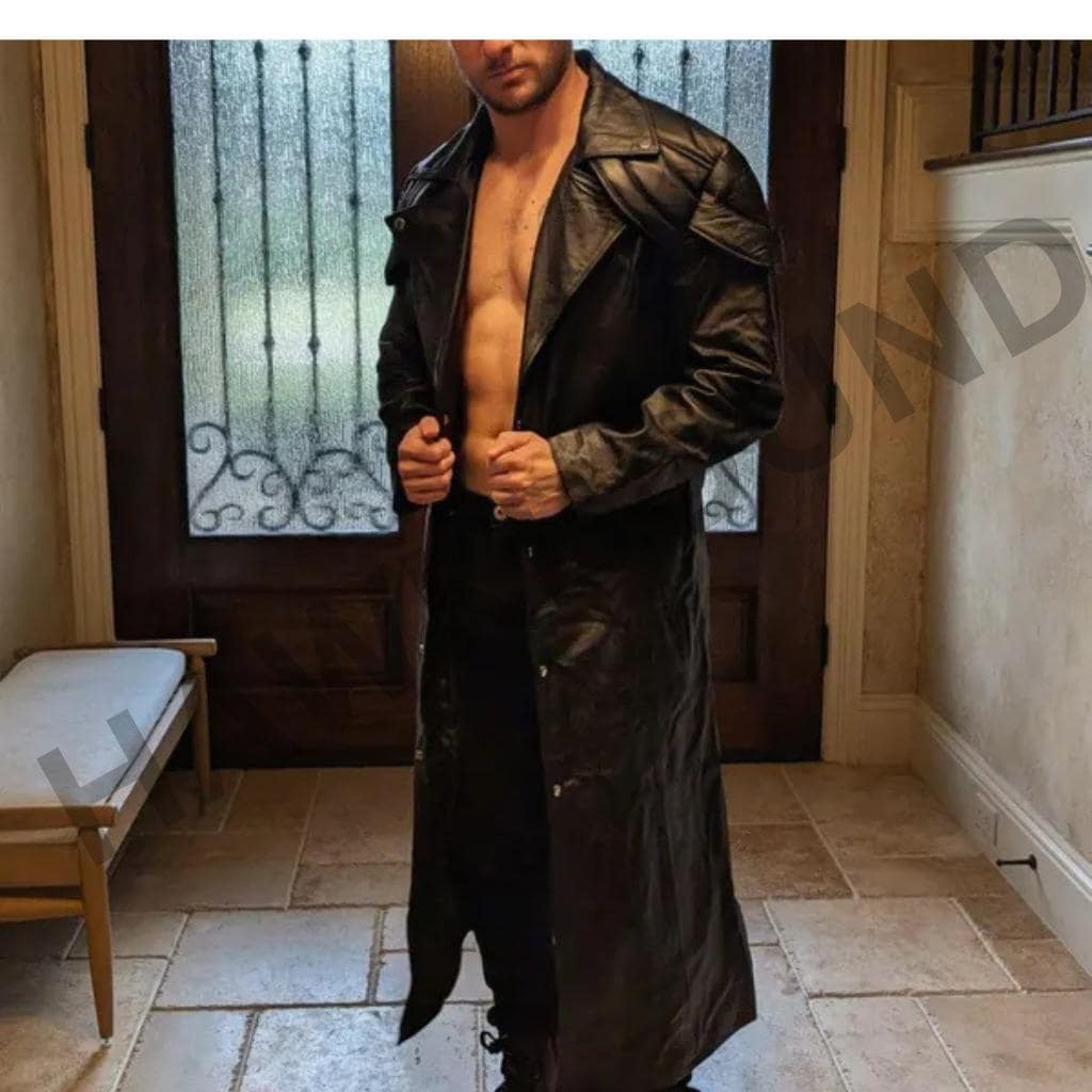 Full-length Genuine Leather Men's Coat - DMC Dante Burgundy Trench