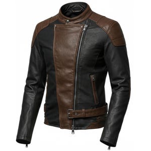 Handcrafted Men’s Black & Brown Genuine Leather Biker Jacket – Slim Fit, Custom Made to Order Motorcycle Style Gift