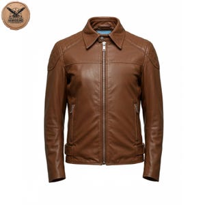 Blouson en cuir véritable pour homme - Coupe slim style motard avec épaules matelassées et fermeture à glissière - Vêtements d'extérieur moto vintage