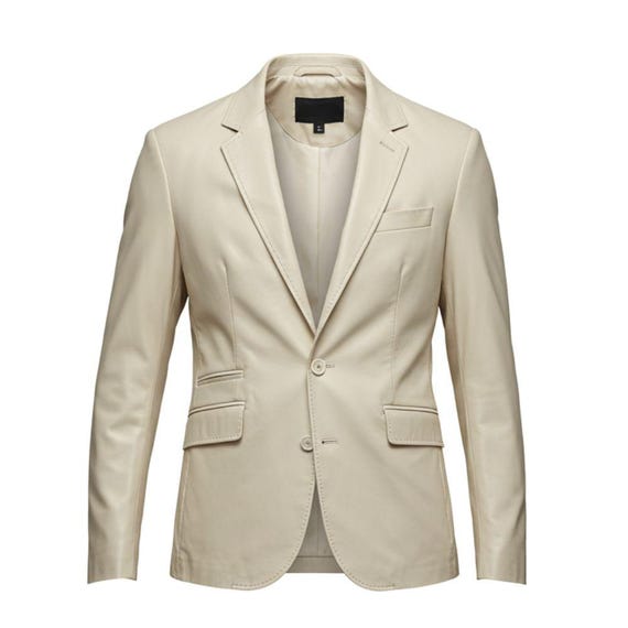 Unisex Cream Sheepskin Leather Blazer: Handmade Tailored Coat