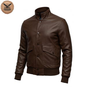 Blouson aviateur en cuir de mouton véritable pour homme - Cuir souple véritable, style col haut, fabriqué sur commande, coupe personnalisée