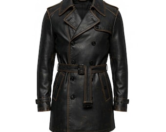 Gabardina de piel de vaca negra desgastada: prenda gótica de inspiración vintage