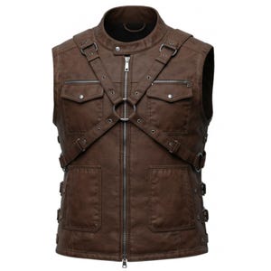 Ultimate Cowhide Black Leather Gothic Punk Rugged Vest With