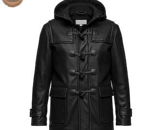 Abrigo de piel de oveja para hombre: Chaqueta con capucha y botones hecha a mano