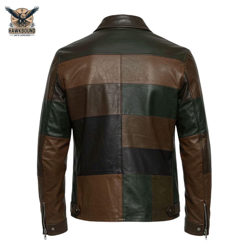 Men's Patchwork Genuine Leather Bomber Jacket: Handmade Aviator
