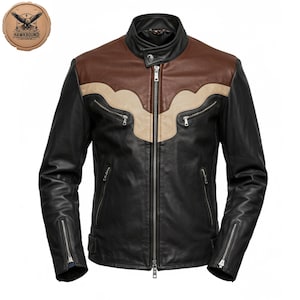Blouson motard en cuir de mouton véritable pour hommes - Style western noir, marron et fauve | Vêtements d'extérieur de moto haut de gamme faits main