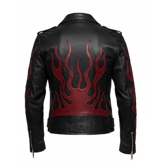 Men's Flame Rider Black Leather Motorcycle Jacket - Bold Fire